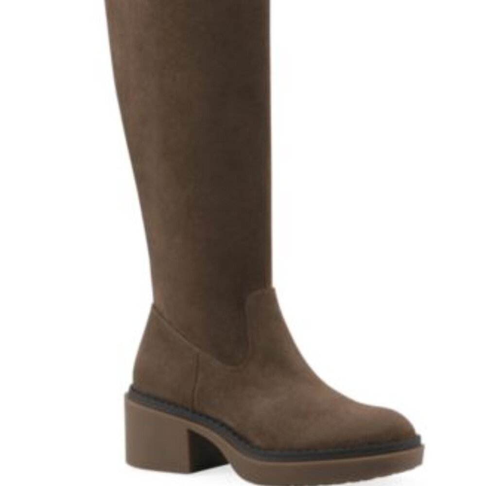 NEW White Mountain Marcella Womens Brown Suede Tall Shaft Boots Block Heel 8.5M